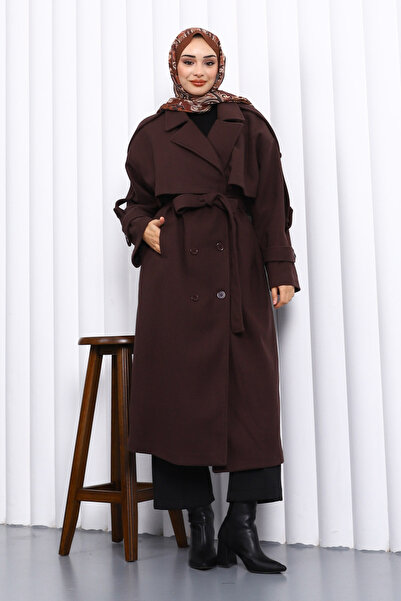 İmajButik Brown Kravuze Collar Lined Cashmere Coat