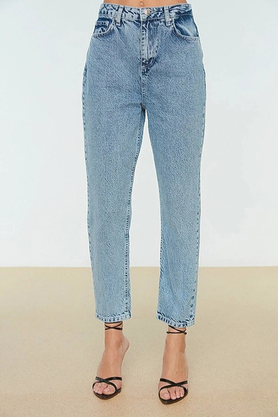 kleshus بنطلون جينز موم من القطن عالي الخصر قصة ضيقة - جينز موم جديد Hsn