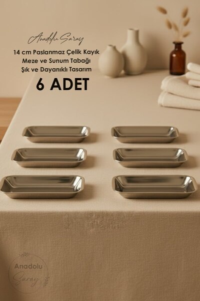 Anadolu Saray 14 cm Stainless Steel Boat Appetizer and Presentation Plate – Stylish and Durable Design - 6 Pcs