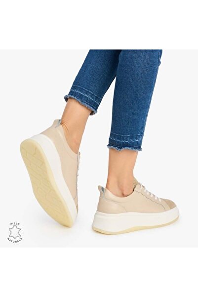 kevali Women's Casual Shoes Genuine Leather - Beige & Gold