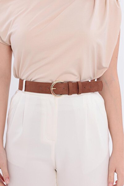 MODAM HİFA Oval Buckle Suede Belt Dress Belt Waist Belt Body Belt Trouser Belt