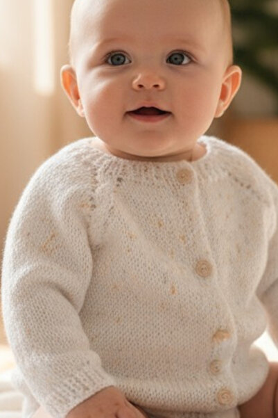 Tokuşka سترة أطفال محبوكة باللون الأبيض من عمر 1-2 سنة