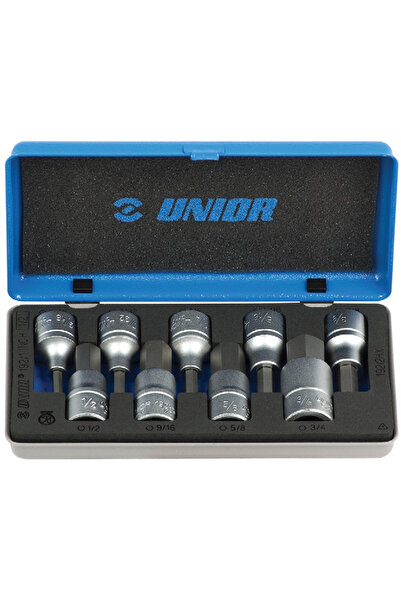 Unior Trusa capete chei tubulare cu profil hexagonal 1/2'' in cutie metalica