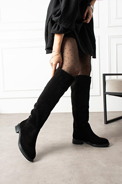 ShoeTek Chance Women's Boots Short Heeled Genuine Leather Suede Black