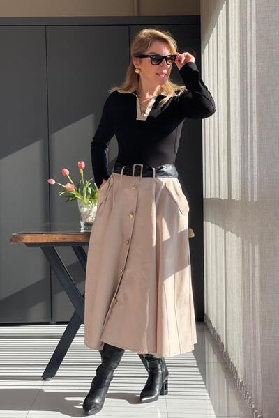 MİSLİNA BUTİK Gabardin Etek Detay Elbise