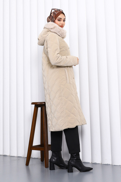 İmajButik Taş Hooded Quilted Long Coat
