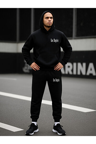 DEEPSENCE Unisex Black Hooded 2-Piece Set Top Bottom Los Angeles