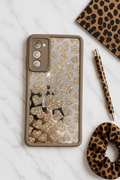 madamcase SAMSUNG A55 KAHVERENGİ LEOPAR DESENLİ AYNALI KAMERA KORUMALI SİLİKO...