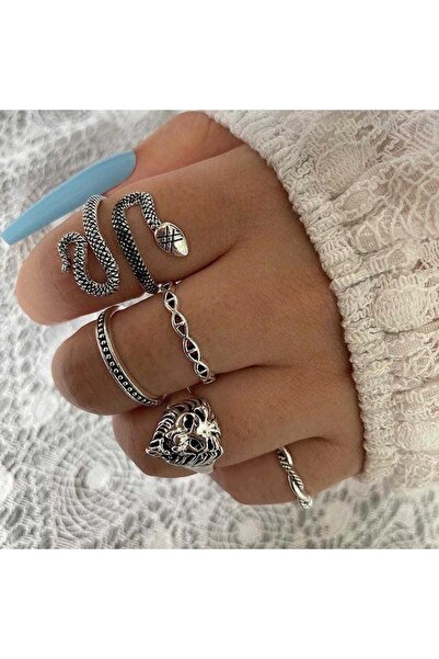 Pursehuit Set de 5 inele argintii, cu șarpe, Munda C3