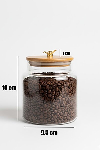 Jenisa Set of 3 Glass Jars with Bamboo Lids and Metal Bird Figures - Storage Container 635Cc