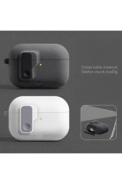 UnDePlus Apple Airpods Pro 3. Nesil ile uyumlu Kılıf Standlı Kilitli TPU Premium Matte Trip Case