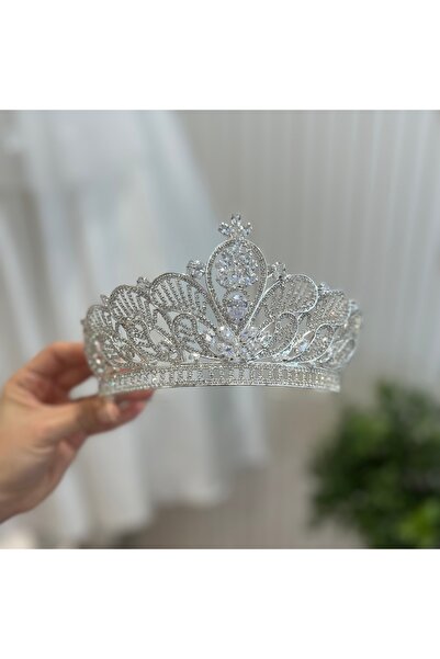Taşmeran Zircon Stone Designed Bridal Tiara Quality Special Collection Weddin...