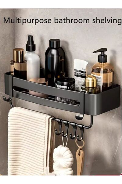 Generic Kutis 1-Piece Bathroom Shelf Shower Shampoo Soap Organizer Wall Mounts Storage Rack Metal Black 32