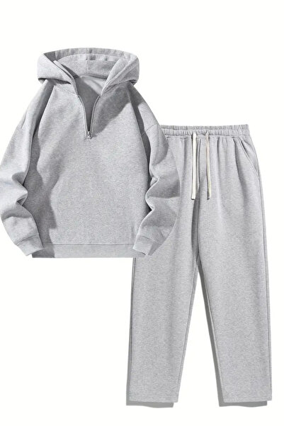 Sweetline Unisex Oversized Zippered Hooded Sweatpants Jogger - Plain Basic Sweatpants Set