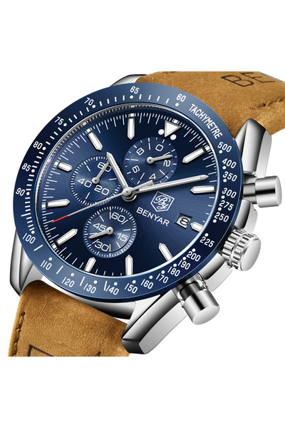 Benyar Ceas bărbătesc cronograf cuarț lux analogic curea din piele
