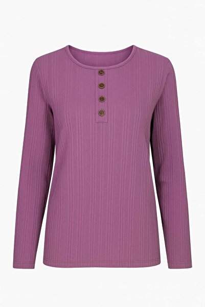 Nacar Moda Women's Stretch Fabric Winter Knitwear for Middle-Aged and Older Women Light Purple Mother Combed Cotton Blouse New Season Twisted Pattern