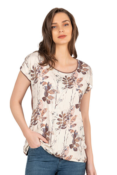 ÖZKAN underwear Özkan 26547 Women's Vorteks Viscose Premium Fabric Front Printed Stretch Fabric Short Sleeve Knitted Blouse