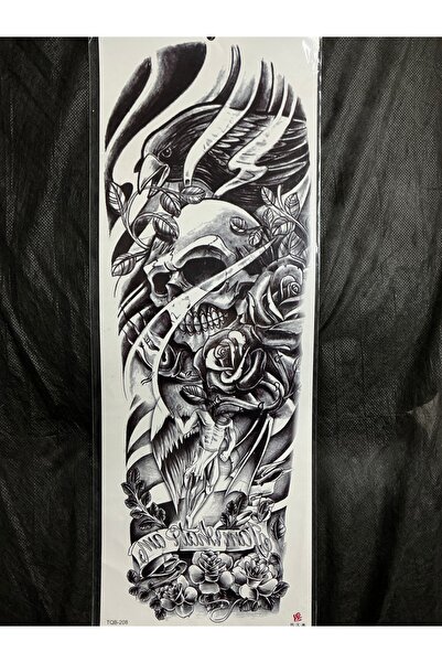 Tattoo Geçici Dövme - Karga & Kurukafa Kol Kaplama