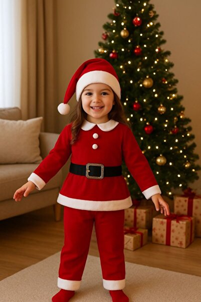 mikam KIZ ÇOCUK NOEL BABA 3LÜ KOSTÜM KIYAFETİ