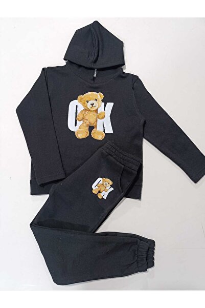 Nice Clothes Çocuk Kapşonlu Eşofman Takımı Unisex ÇOK AYICIK BASKILI