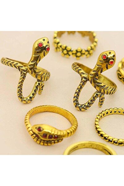 Pursehuit Set de 7 inele, aurii cu șerpi și pietre, Saray C4