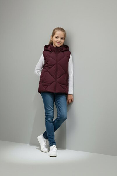 ASYAKİDS CLUB Girl's Hooded Pocket Lined Waterproof Seasonal Puffer Vest
