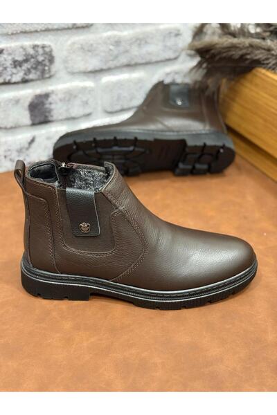 Deritarz Genuine Leather Large Size Orthopedic Fur Men's Boots