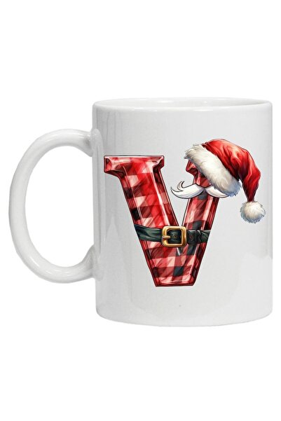 CRD PRINT Personalized Winter Print Mug "Initial V", Model 3, White Ceramic, 330 ml