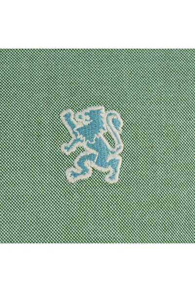 Giordano Men's Cotton Oxford Shirt - Small Lion Embroidery, Slim Fit, Full Button