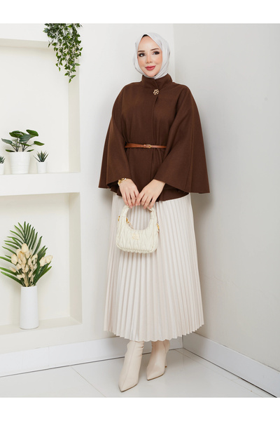 SERRA MODA Women's Belted Brooch-Buttoned Cashmere Poncho