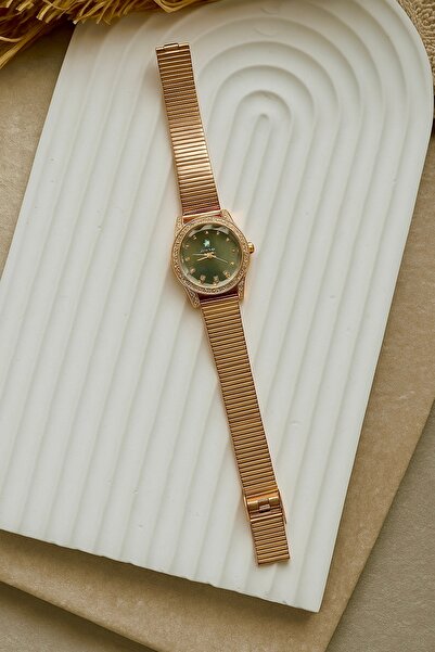 DEMİR ACCESORİES Women's Vintage Retro Cord Rose Gold Color Case Edge Stone W...