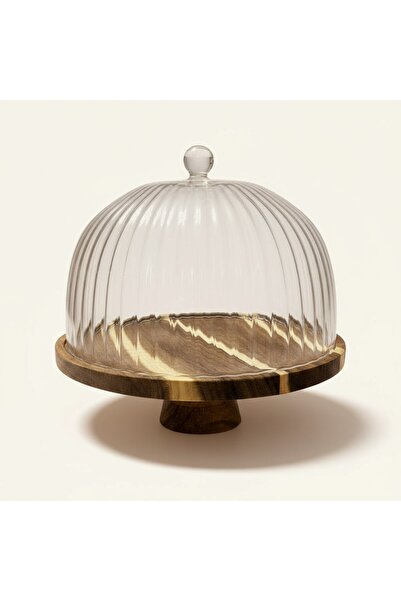 Luca Mia Breeze Acacia Footed Cake Pan with Glass Lid 25 cm