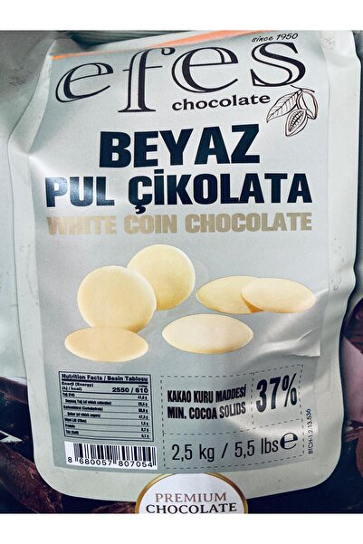 EFES ÇİKOLATA EFES BEYAZ PUL ÇİKOLATA %37 *2,5KG - pastacılık - çikolata - damla - drop - pul - eritme - kuvertur