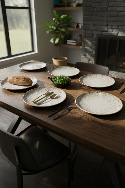 Home Solvera Line Pattern Digital Printing Porcelain Cake Plate Set of 6