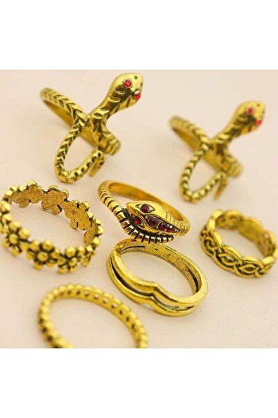 Pursehuit Set de 7 inele aurii, formă de șarpe, cu pietre, Tabea C4