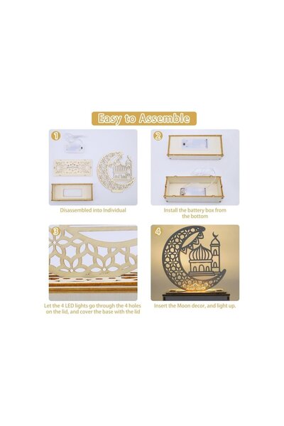 DELPI Ramadan Decorative LED Lamp Set, 4 Models, DIY, Easy to Assemble, Crescent Shape, Wood