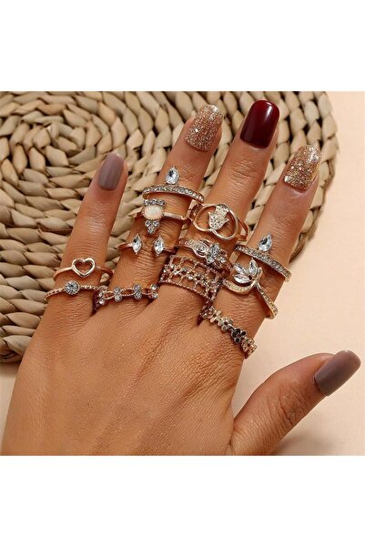 Pursehuit Set de 12 inele aurii, cu pietre, Monia C3