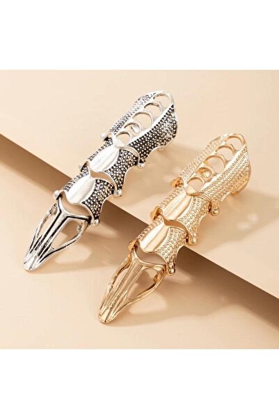 Pursehuit Set de 2 inele, aurii cu argintiu pe tot degetul, model dragon, Bente C3