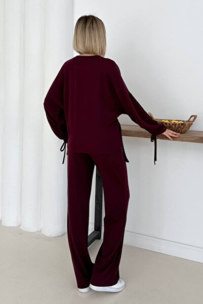 VAGGON Ruched Detail Blouse and Wide Leg Pants Set