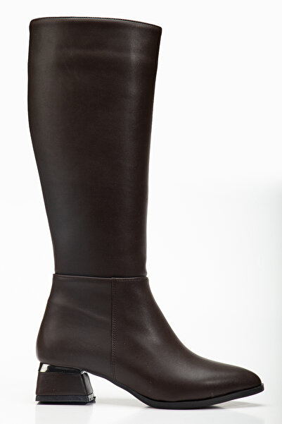 AYAKKABI MEET Γυναικείες μπότες με τακούνι σε καφέ χρώμα