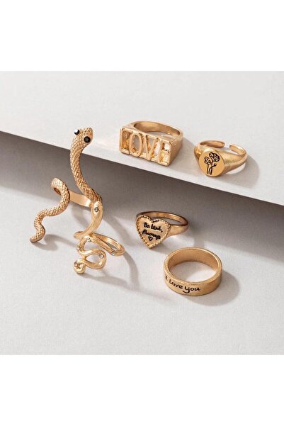 Pursehuit Set de 6 inele, aurii cu șarpe, Biggie C6