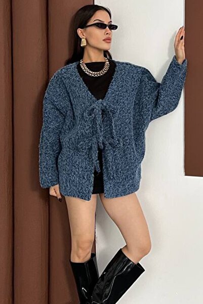 VAGGON Plush Cardigan with Tie Detail