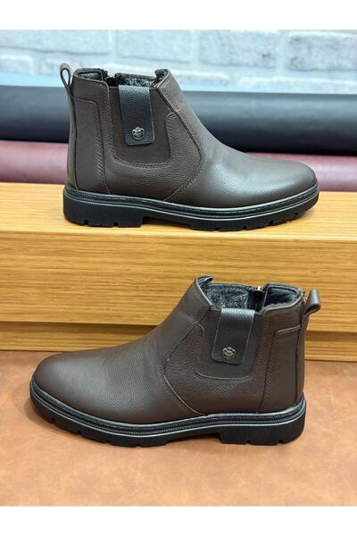 Deritarz Genuine Leather Large Size Orthopedic Fur Men's Boots