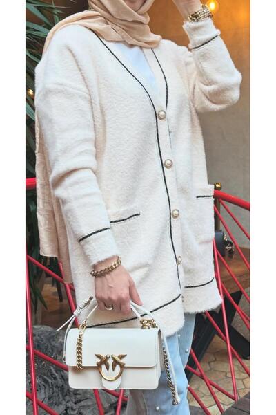 afran collection HIRKA ANGORA DÜĞMELİ CEĞLİ V YAKA HIRKA CEKET
