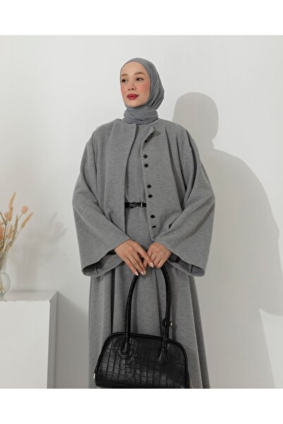 RFK Butik Women's Corded Fabric Vest Gilet Dress Set - Gray