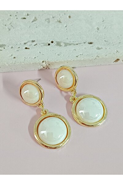 mos&more Gold Cream Beaded Dangle Earrings