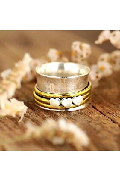 Pursehuit Inel argintiu, lat, cu inimioare și cercuri aurii, Nemo C2 - 7 (circumferință: 54,5 mm)