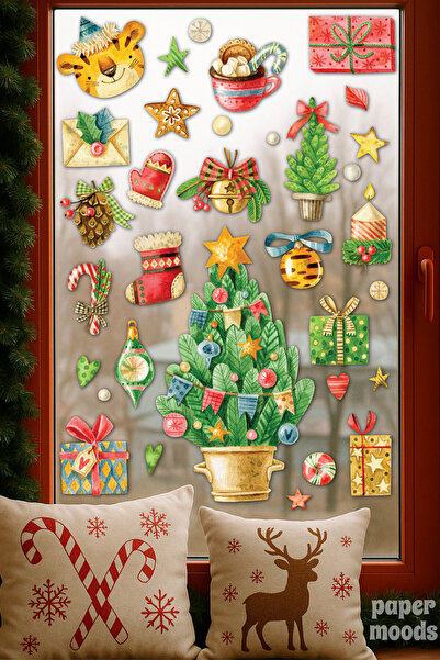 Colorful Christmas Decorations Sticker Set – New Year Decorations