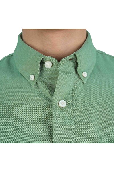 Giordano Men's Cotton Oxford Shirt - Small Lion Embroidery, Slim Fit, Full Button