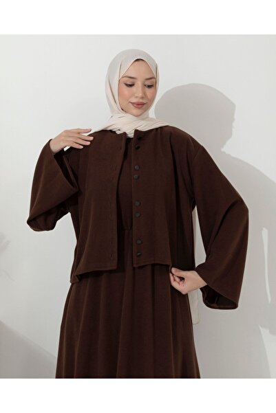 RFK Butik Women's Corded Fabric Vest Gilet Dress Set - Brown